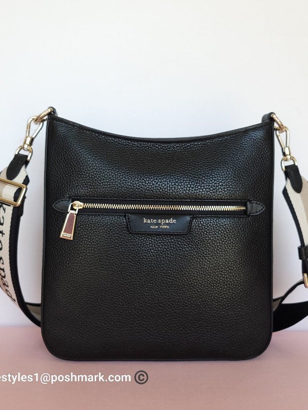 KATE SPADE Hudson Pebbled Leather Messenger Crossbody Bag- Black color⭐ - Picture 3 of 16